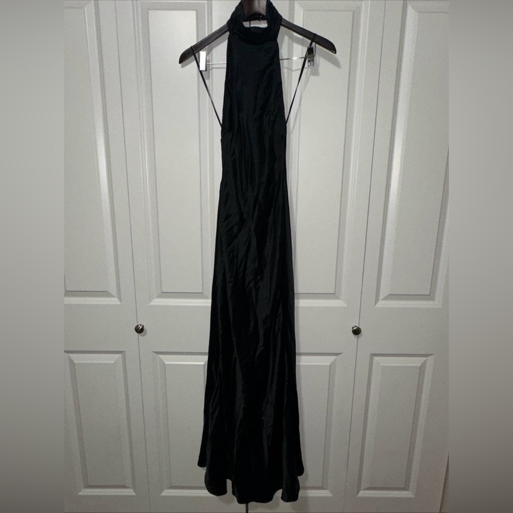 Misha The Evianna Satin Halter Open Back Elegant Maxi Dress S